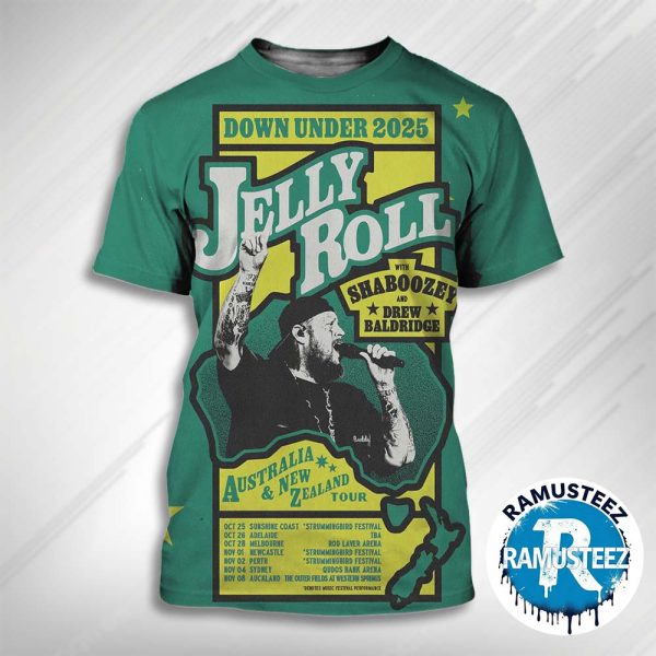 Jelly Roll Down Under 2025 Australia And New Zealand Tour Dates List Kick Off On October 25 In Sunshine Coast At Strummingbird Festival 3D T-Shirt