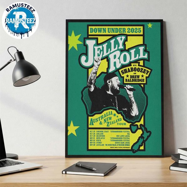 Jelly Roll Down Under 2025 Australia And New Zealand Tour Dates List Kick Off On October 25 In Sunshine Coast At Strummingbird Festival Poster Canvas