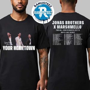 Jonas Brothers x Marshmello 20th Anniversary Greetings From Your Hometown Tour 2025 Cities List Start In East Rutherford NJ On August 10th T-Shirt
