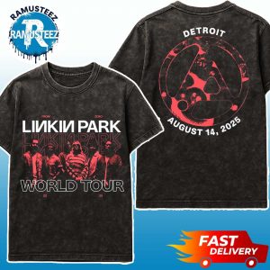 Linkin Park Official From Zero World Tour 2025 Merchandise Available Today In Detroit Michigan At Little Caesars Arena Two Sided Print Washed T-Shirt