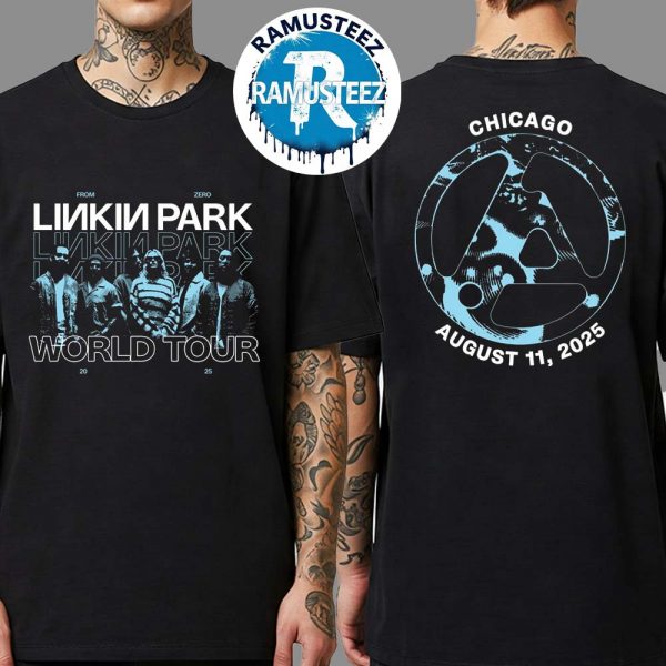 Linkin Park World Tour 2025 In Chicago Illinois At United Merchandise Official From Zero World Tour ON August 11th Two Sided Print T-Shirt