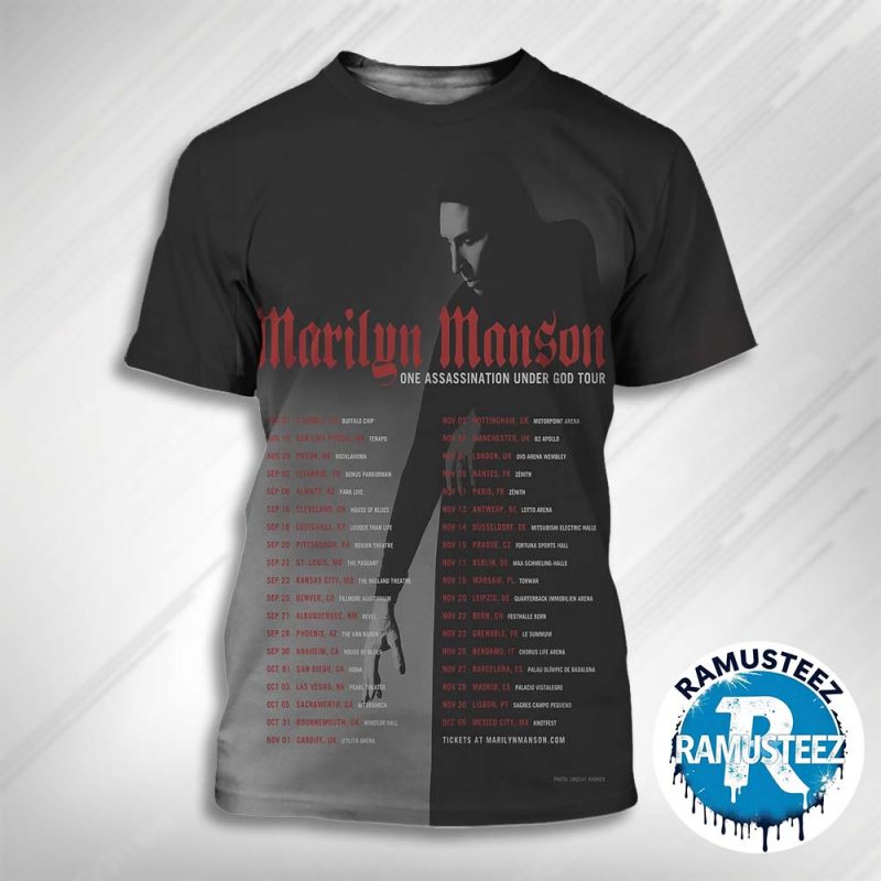 Marilyn Manson One Assassination Under God Tour 2025 Dates List Kick Off In Sturgis Sd At Buffalo Chip On August 7th All Over Print T Shirt