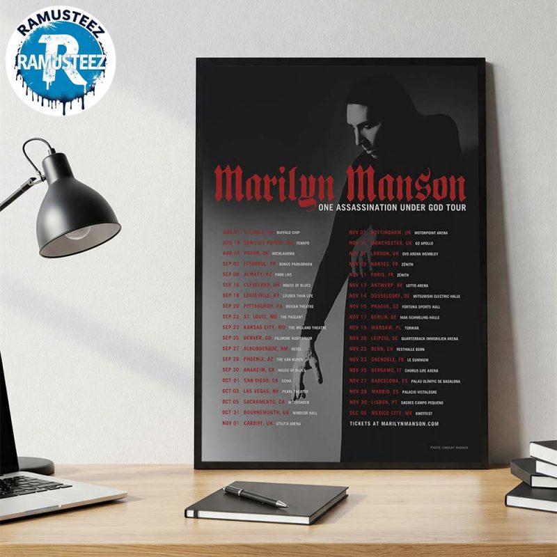 Marilyn Manson One Assassination Under God Tour 2025 Dates List Kick Off In Sturgis Sd At Buffalo Chip On August 7th Wall Decor Poster Canvas