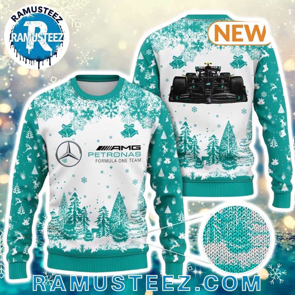 Mercedes-AMG Petronas F1 Tree And Snow Pattern 2025 Holiday Gift Ugly Christmas Sweater Mercedes-AMG Petronas F1 Tree And Snow Pattern 2025 Holiday Gift Ugly Christmas Sweater