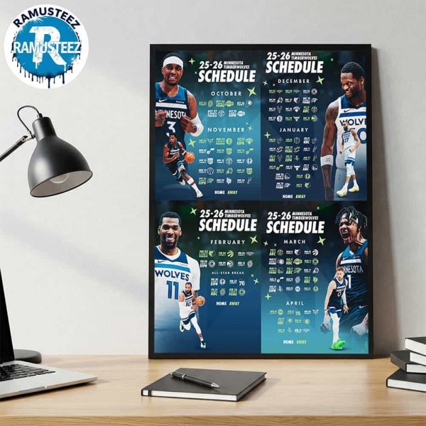 Minnesota Timberwolves 2025-26 Regular Season NBA Schedule Home Decor Poster Canvas