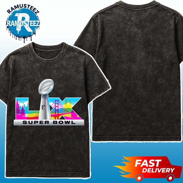 NFL Super Bowl LX 2026 Logo For Santa Clara California On February 8 2026 Unisex Washed T-Shirt