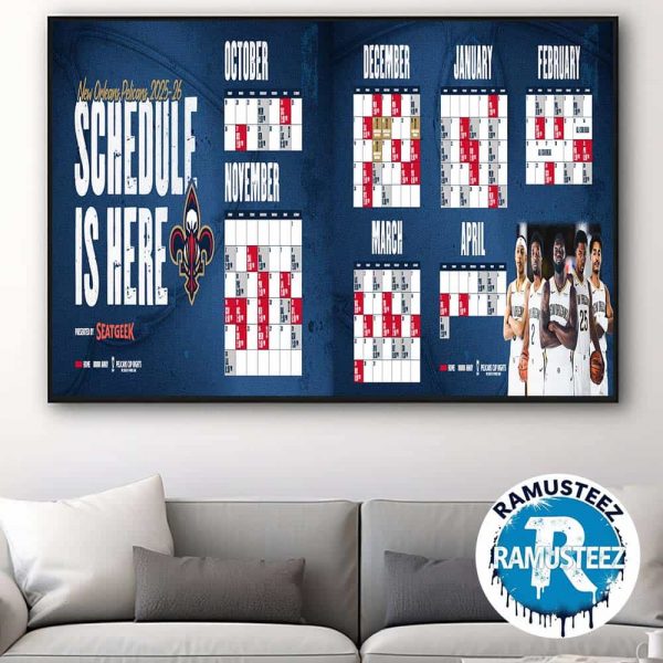 New Orleans Pelicans 2025-26 Regular Season NBA Schedule Home Decor Poster Canvas
