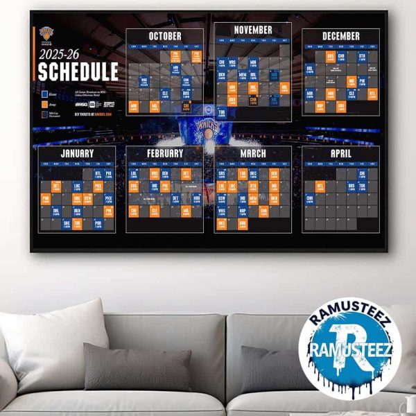 New York Knicks 2025-26 Regular Season NBA Schedule Wall Decor Poster Canvas
