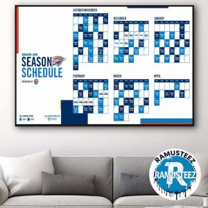 Oklahoma City Thunder 2025-26 Regular Season NBA Schedule Home Decor Poster Canvas