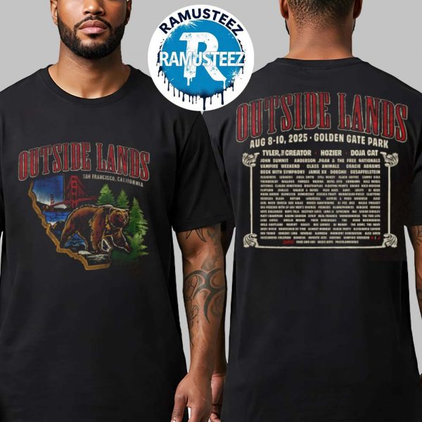 Outside Lands 2025 Merch Bear Event Tee On August 8th 10th At Golden Gate Park In San Francisco CA Two Sided Print T-Shirt