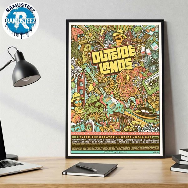 Outside Lands 2025 Poster Line Up By Gigart At Golden Gate Park In San Francisco CA On August 8th 10th Home Decor Poster Canvas
