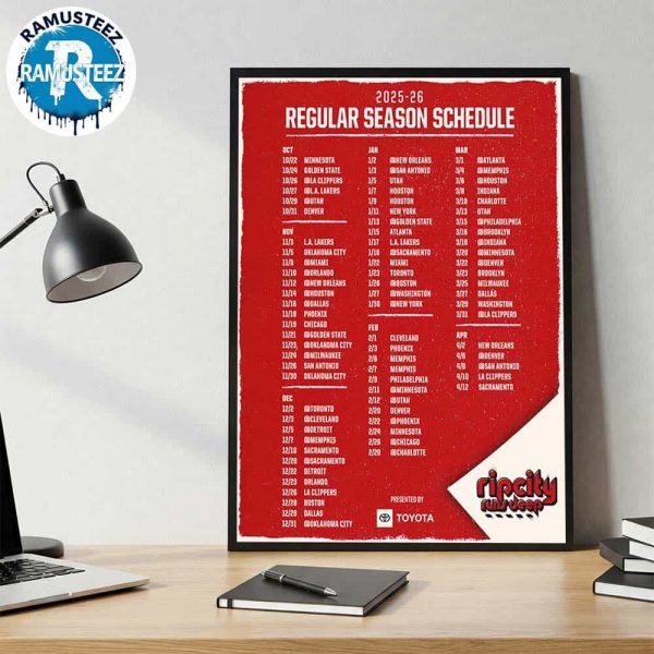 Portland Trail Blazers 2025-26 Regular Season NBA Schedule Wall Decor Poster Canvas