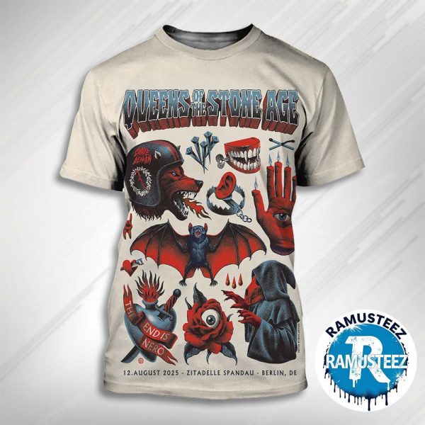 Queens Of The Stone Age Music Poster On August 12th 2025 In Berlin DE At Zitadelle Spandau The End Is Nero All Over Print T-Shirt