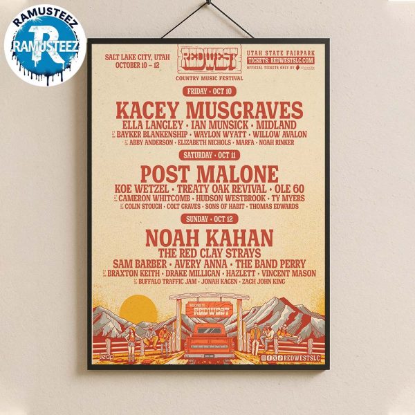 Redwest Country Music Festival 2025 Utah State Fairpark Poster Full Lineup In Salt Lake City Utah On October 10-12 2025 Home Decor Poster Canvas