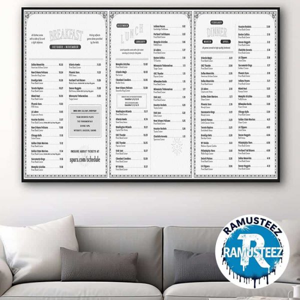 San Antonio Spurs 2025-26 Regular Season NBA Schedule Wall Decor Poster Canvas