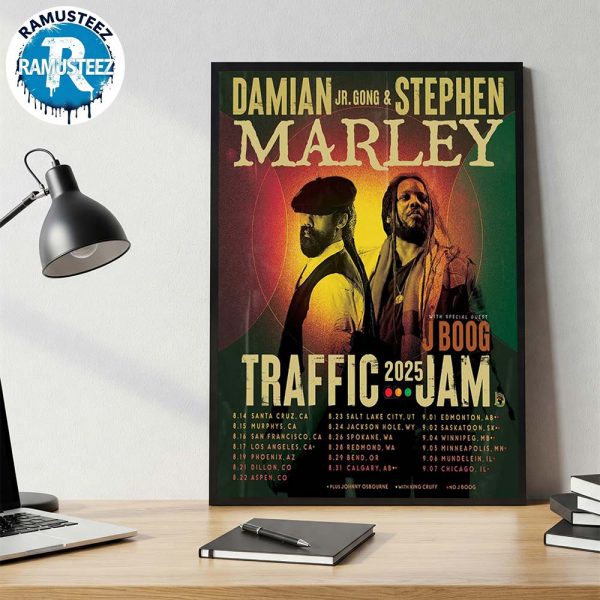 Stephen Marley x Damian Marley Traffic Jam 2025 Summer Tour Dates List For August And September Start In Santa Cruz CA Poster Canvas