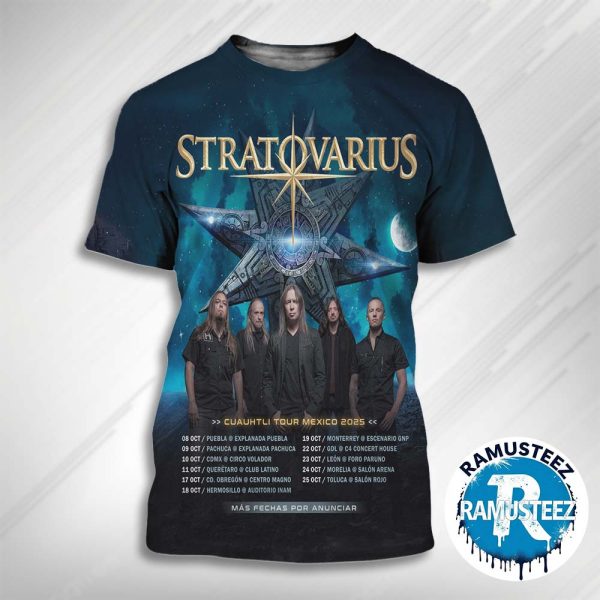 Stratovarius Cuauhtli Tour Mexico 2025 Dates List Kick Off On October 8th In Puebla At Explanada Puebla All Over Print T-Shirt