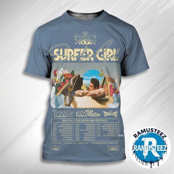 Surfer Girl Music Band The Sky Diving Tour 2025 Fall Tour Cities List Start In Las Vegas NV On October 4 All Over Print T-Shirt