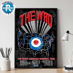 The Who The Song Is Over Tour Poster Map Map Showing The North American Farewell Tour 2025 Cities List Home Decor Poster Canvas