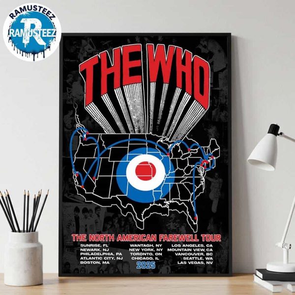 The Who The Song Is Over Tour Poster Map Map Showing The North American Farewell Tour 2025 Cities List Home Decor Poster Canvas
