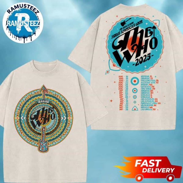 The Who The Song is Over Guitar Arrow Dateback Merch Tee North American Farewell Tour 2025 Apricot Washed T-Shirt