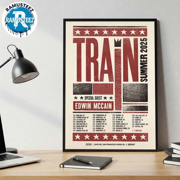 Train Band North America Summer Tour 2025 On August And September Cities List Start In High Land CA Wall Decor Poster Canvas