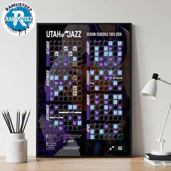 Utah Jazz 2025-26 Regular Season NBA Schedule Wall Decor Poster Canvas