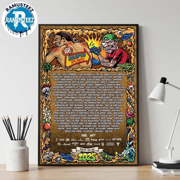 Vans Warped Tour Poster Line Up On 2025 November 15th And 16th In Orlando FL At Camping World Stadium Wall Decor Poster Canvas