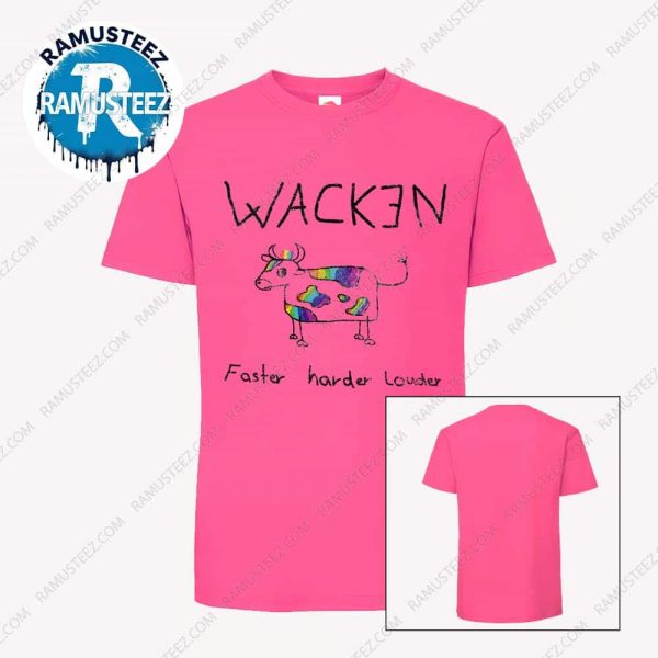 Wacken Open Air Rainbow Cow Faster Harder Louder Exclusive Tee Two Sided Print Unisex T-Shirt