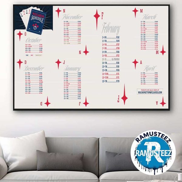 Washington Wizards 2025-26 Regular Season NBA Schedule Home Decor Poster Canvas