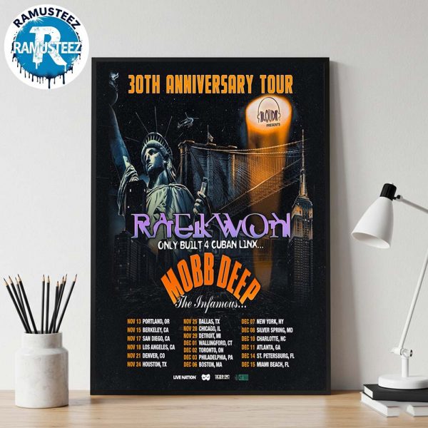 Wu Tang Clan 30th Anniversary Tour 2025 Dates List For Novemver And December In Portland OR With Mobb Deep And Raekwon Poster Canvas